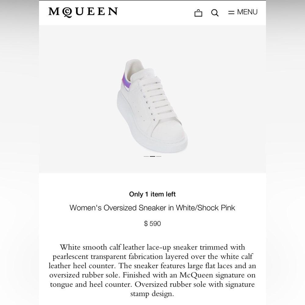 Alexander McQueen Oversized Sneaker White/Shock Pink Size 38/Women’s 8 - Picture 5 of 7